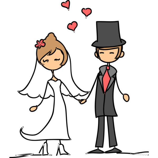 Cartoon Wedding Groom Bride Holding Hands 12 Thumbnail