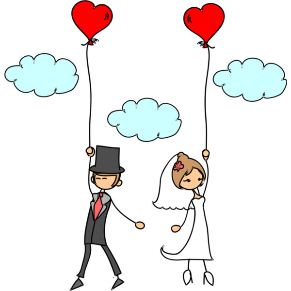 Cartoon Wedding Groom Bride Heart Balloons 1 Thumbnail